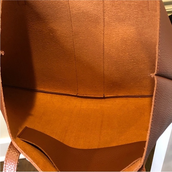 VINCE CAMUTO Tumbled Brown Vegan Leather With Black Stripe Tote Bag Carryall - Picture 12 of 17